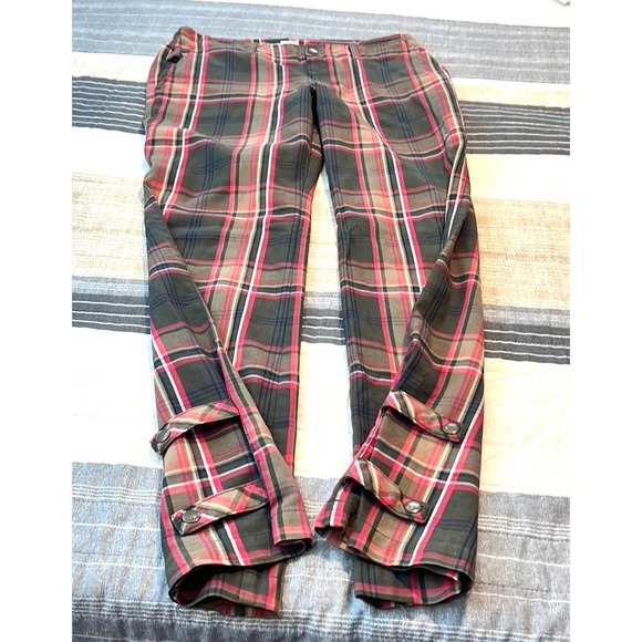 Tommy Hilfiger Plaid Wide Leg Pants With Bottom Snaps - Black and Pink - Picture 2 of 13